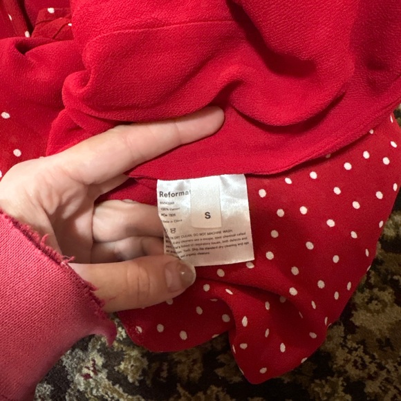 Reformation Napa Wrap Midi Dress in Red and White Polka Dot - Picture 10 of 12